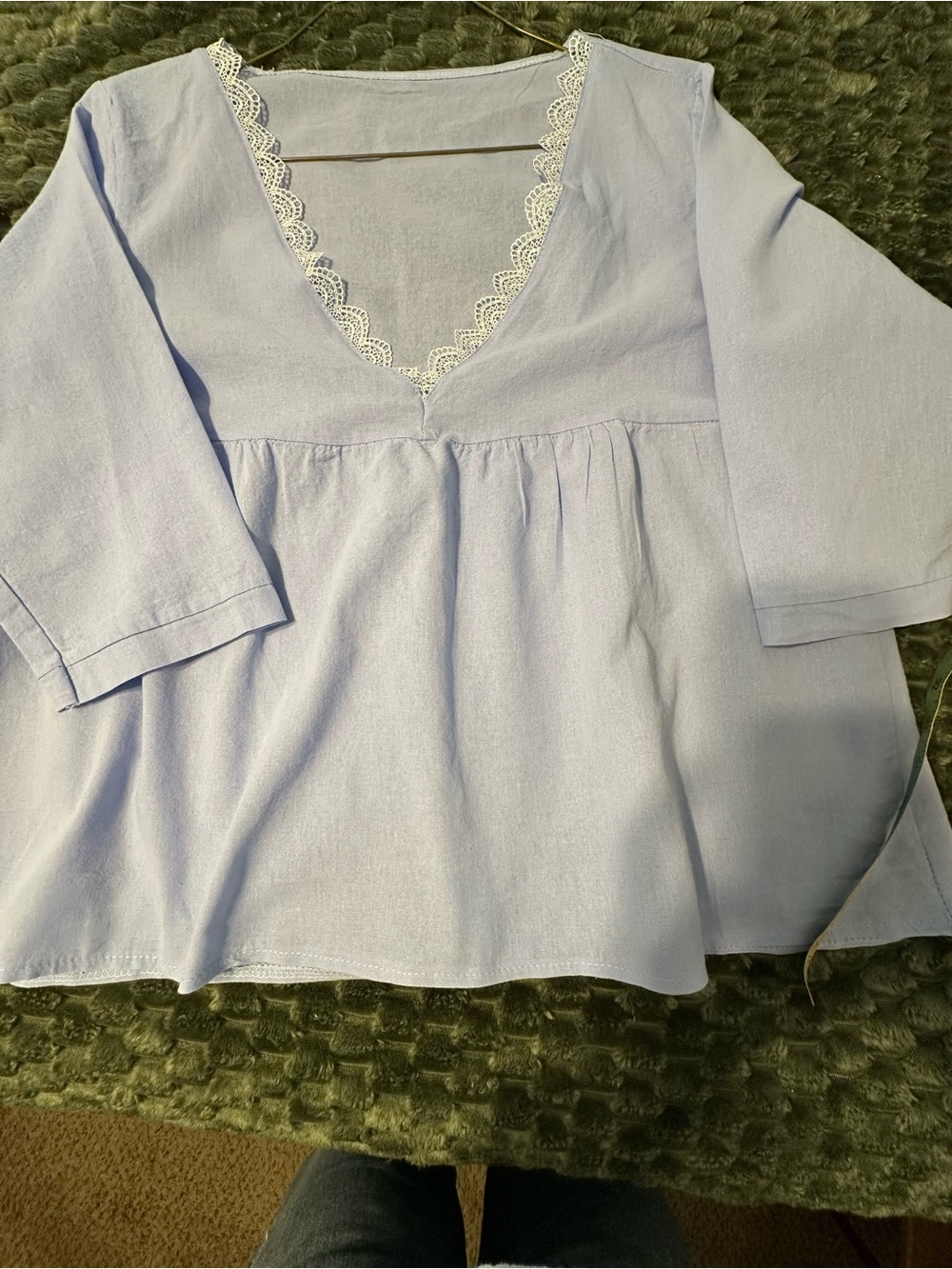Light blue Lace-Trim women’s V-Neck Top
